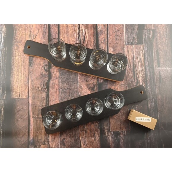 Beer Flight Sampler Set 2 Paddles 8 Glasses 4oz w Chalk Craft Home Bar‎ Dad Gift - Picture 2 of 12
